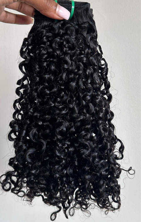 Natural curls, curly weave. This is our passion curls. Type 3/4 curls. Tight curls, but not as tight as kinky curls