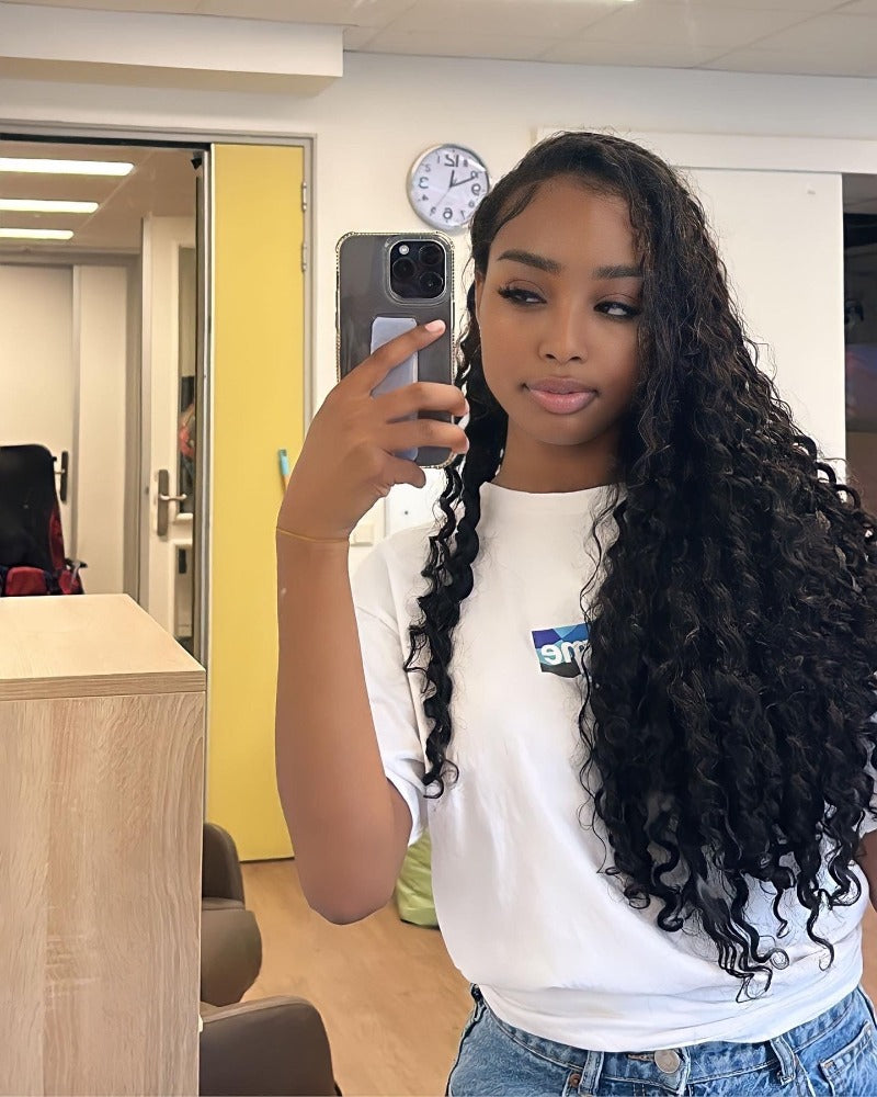 Natural curls, curly weave. This is our Bahamas curls. Type 2/3 curls. Loose curls, almost like deep wave 